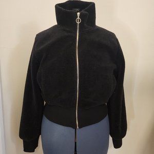 Black fuzzy teddy bear full zip jacket - L
